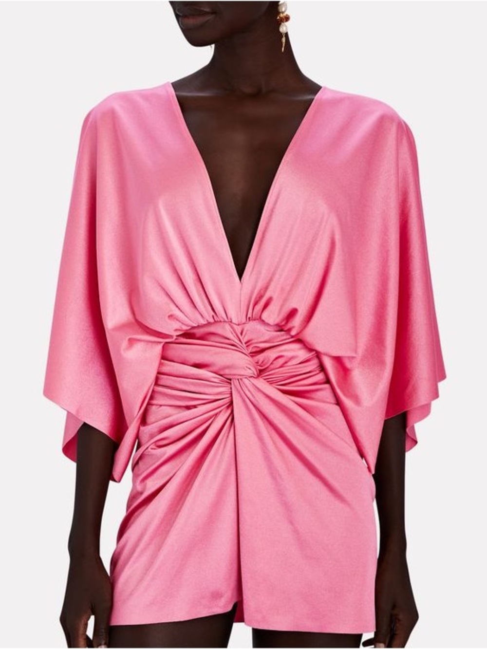 Baobab Collection Mia Ruched Satin Jersey Mini Dress (Pink)